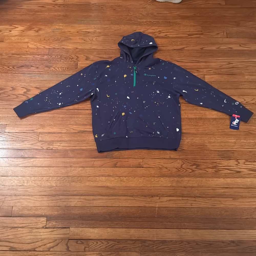 Champion Navy Hoodie with Paint Splatter - Picture 3 of 6